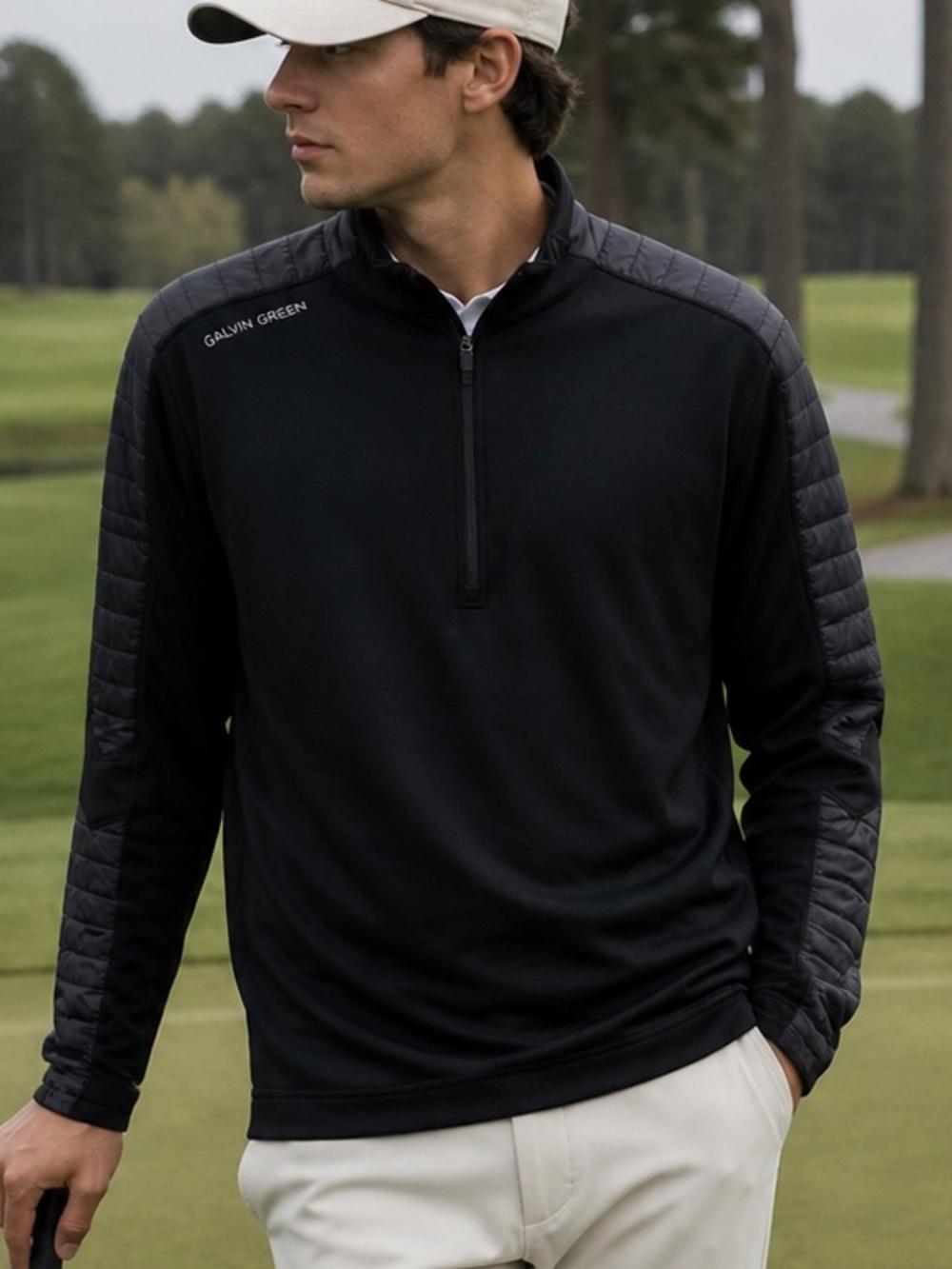 Galvin Green 1/4 Zip Golf Pullover Black Quilted Sleeve Men Large Minimalist
